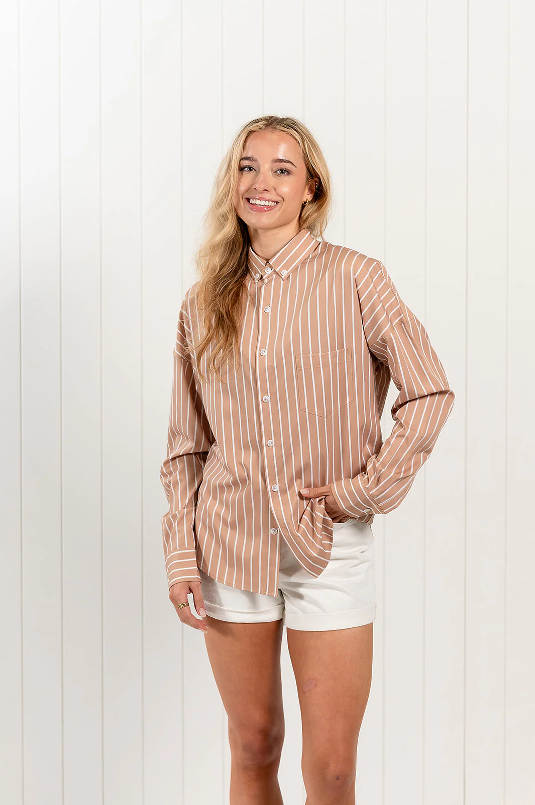Women's Box Fit Brown Striped Nashie - Image 3