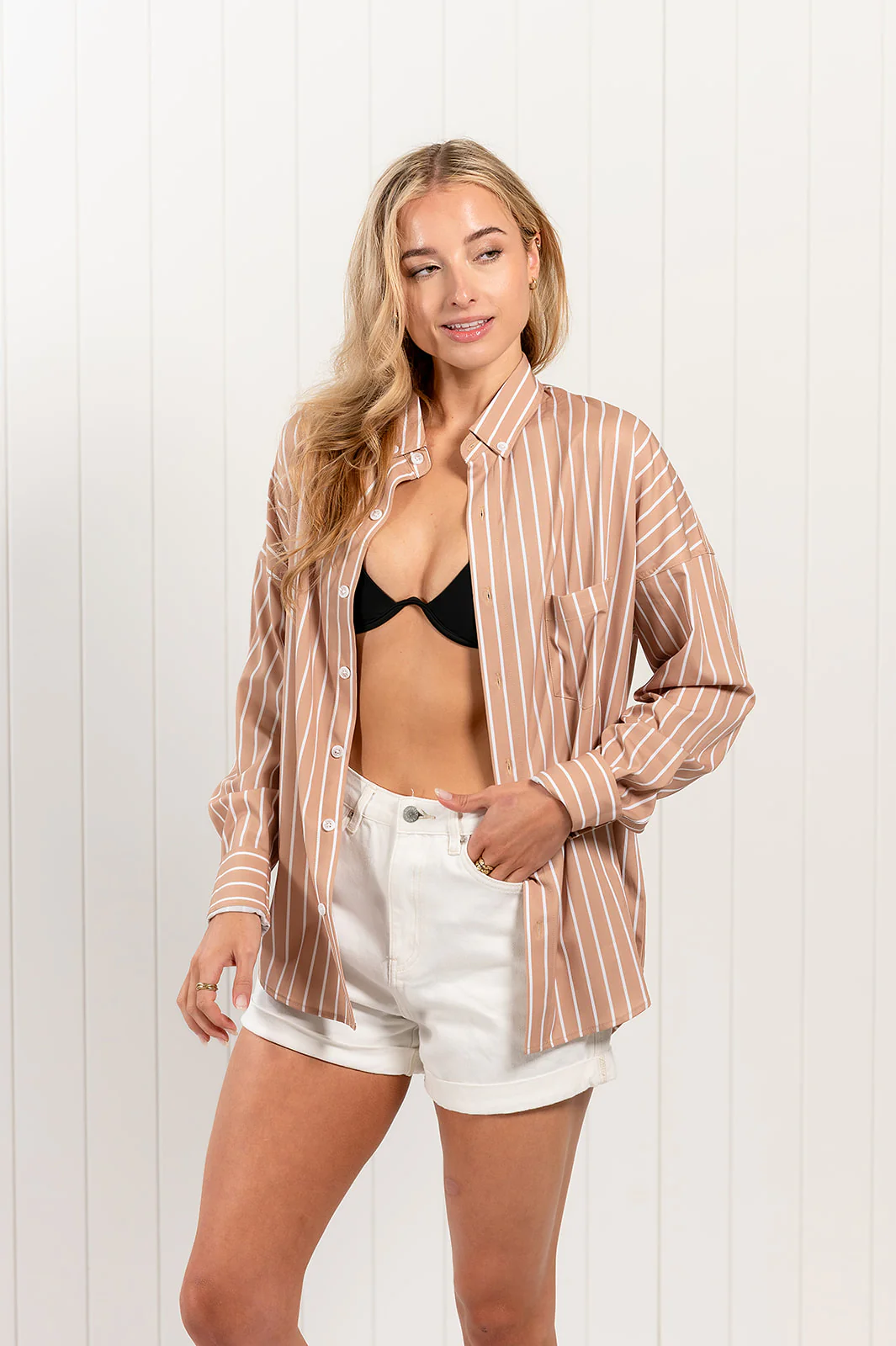 Women's Box Fit Brown Striped Nashie - Image 5