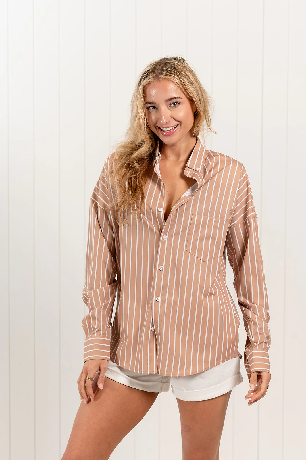 Women's Box Fit Brown Striped Nashie - Image 7